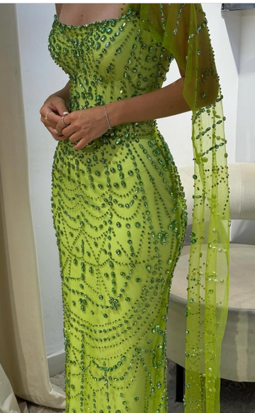 Niulatu Green Sheath Strapless Satin Long Prom Dresses, Rhinestone Formal Evening Dresses HZ1031